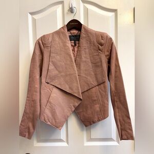 BCBG Genuine leather jacket. Size XS. Drape front. Gorgeous Carmel/blush color.